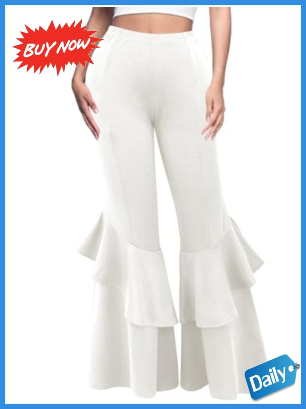 High Waisted Ruffle Flare Wide Leg Palazzo Pants 100% Polyester Pull On
